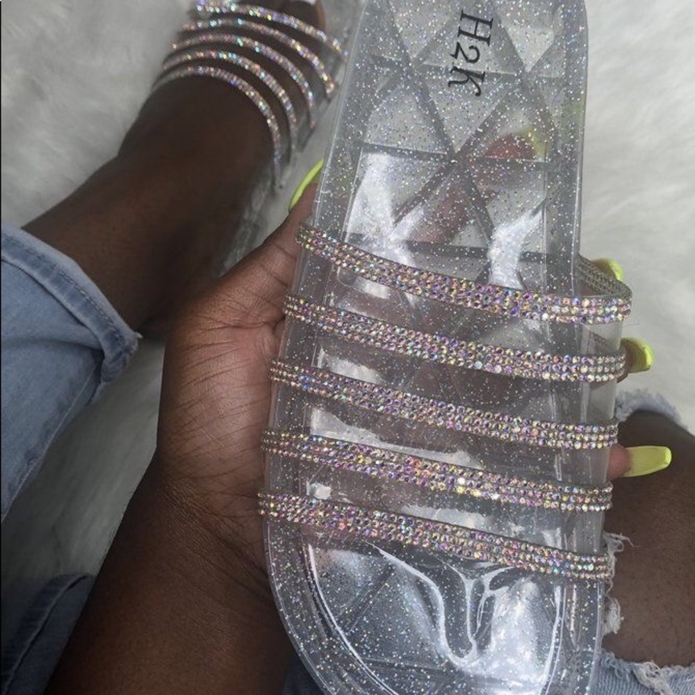 Jelly Rhinestone Slide On Sandals - Picture 2 of 6